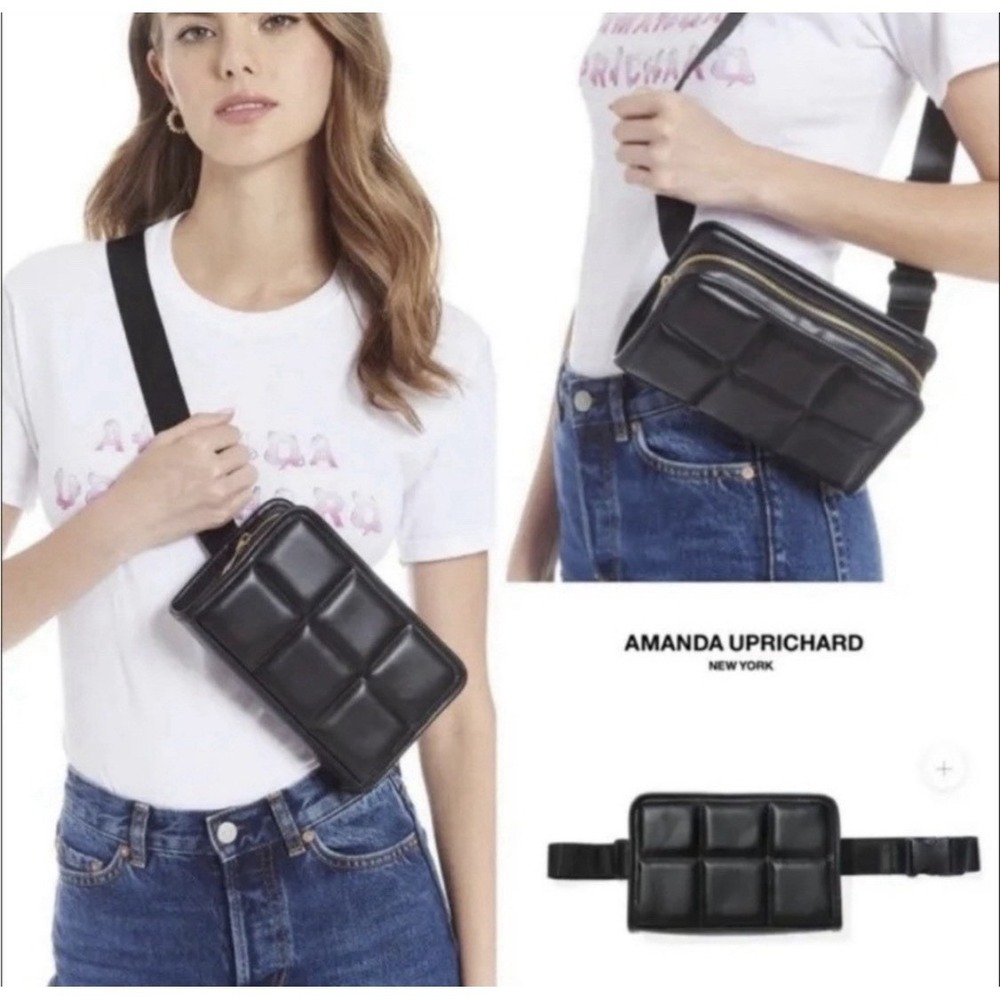 Amanda Uprichard NY Black Vegan Leather Quilted Fanny Pack Belt‎ Bag
